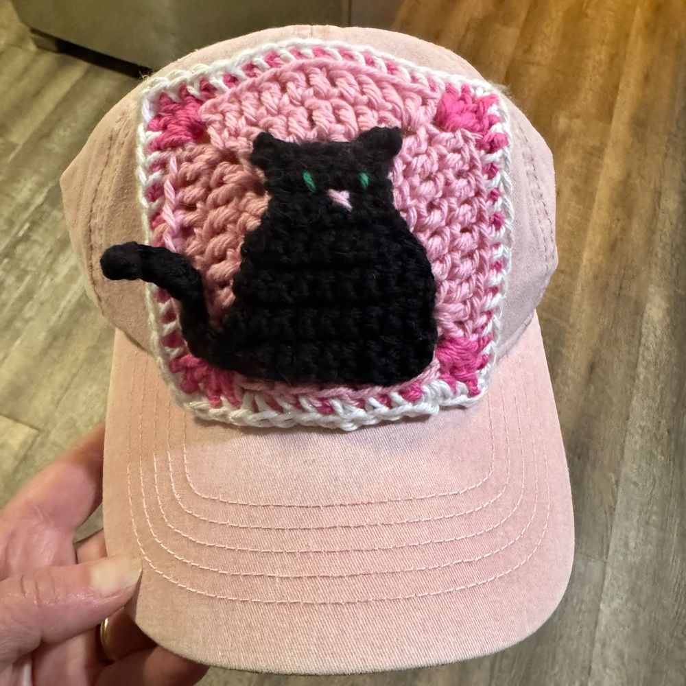 Charming Pink Cat Crochet Patch Cap